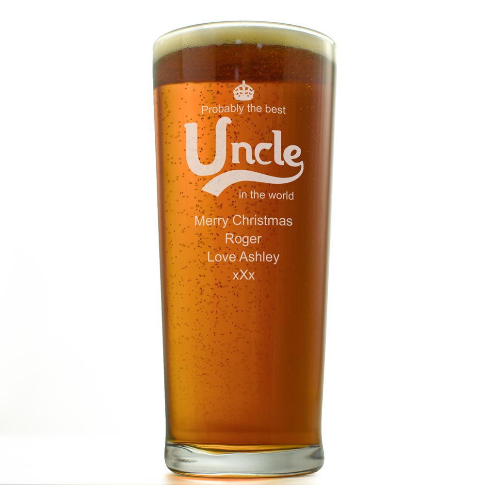 Personalised Pint Glass - Best Uncle In the World - Click Image to Close