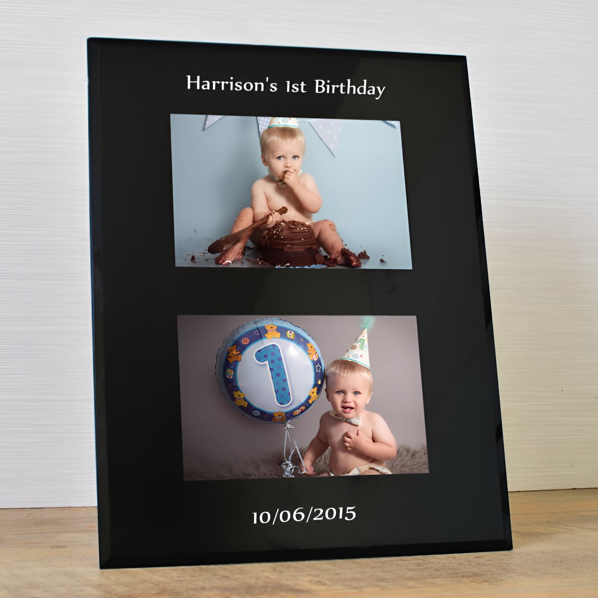 Personalised Black Glass Double Photo Frame Wallmounted 6x4