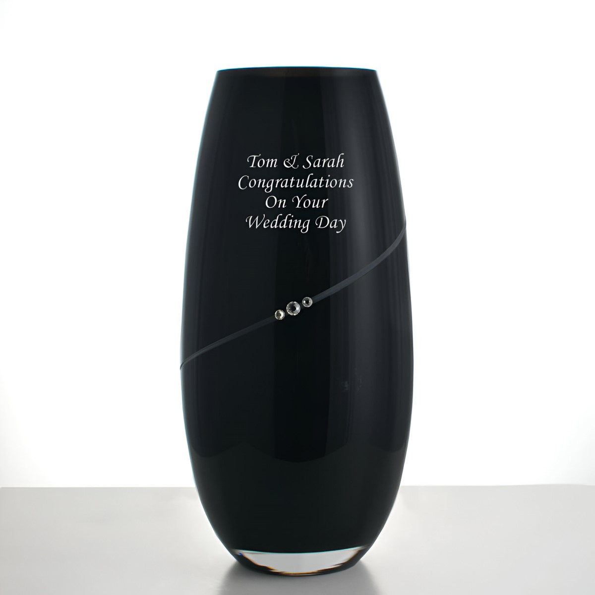 Engraved Black Crystal Vase With Swarovski Elements - Click Image to Close