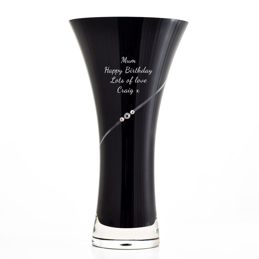 Personalised Black Trumpet Vase With Swarovski Elements - Click Image to Close