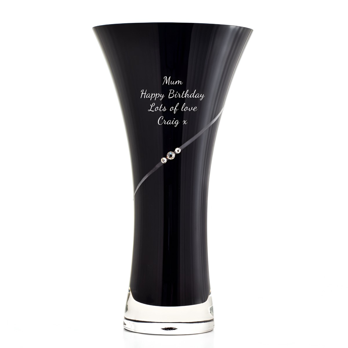 Personalised Black Trumpet Vase With Swarovski Elements - Click Image to Close