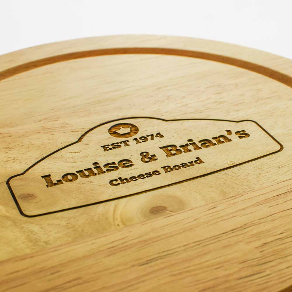 Personalised Round Wooden Cheese Board, Round Wooden Cheese Board