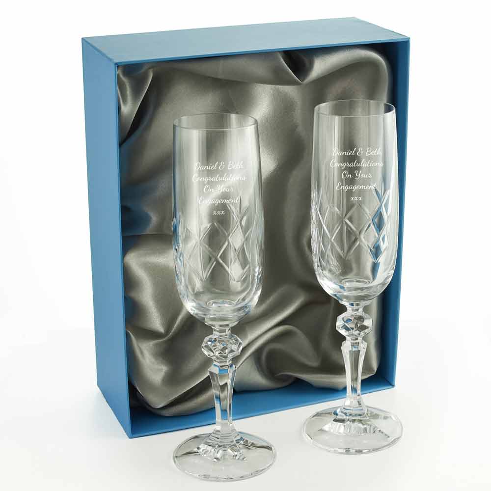 Personalised Cut Crystal Champagne Flute Set - Click Image to Close