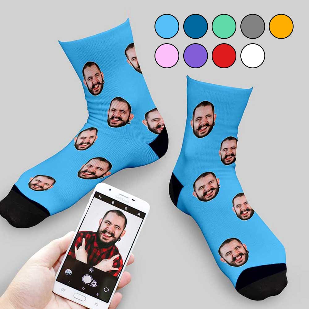 Personalised Face Socks Photo Upload Choose Colour - Click Image to Close