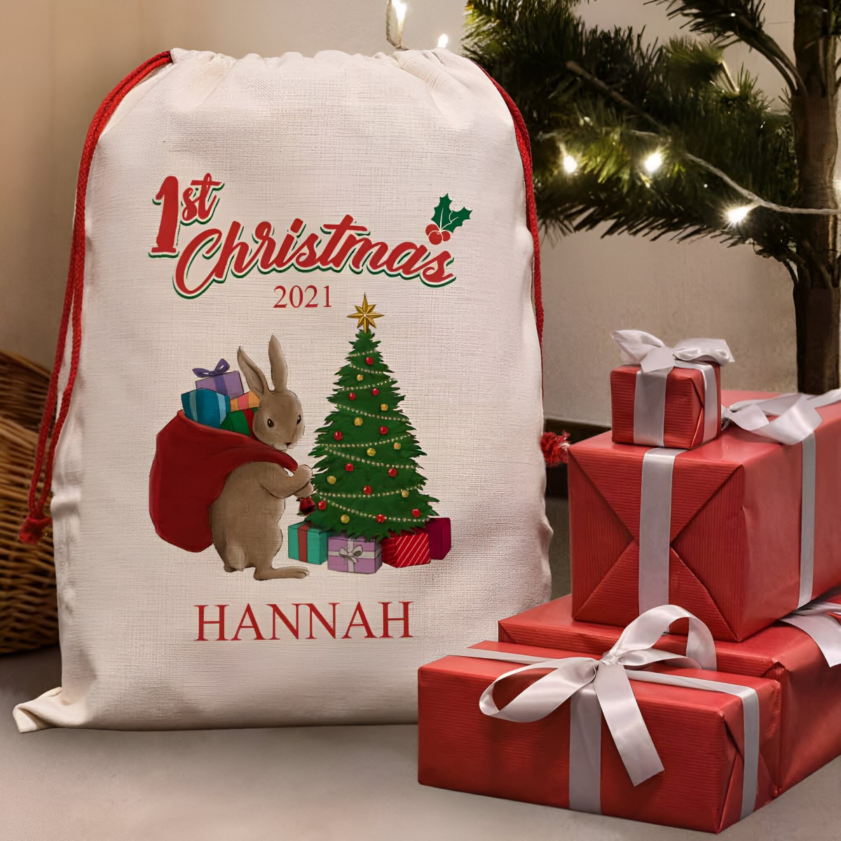 Personalised Christmas Santa Sack - First Christmas - Click Image to Close