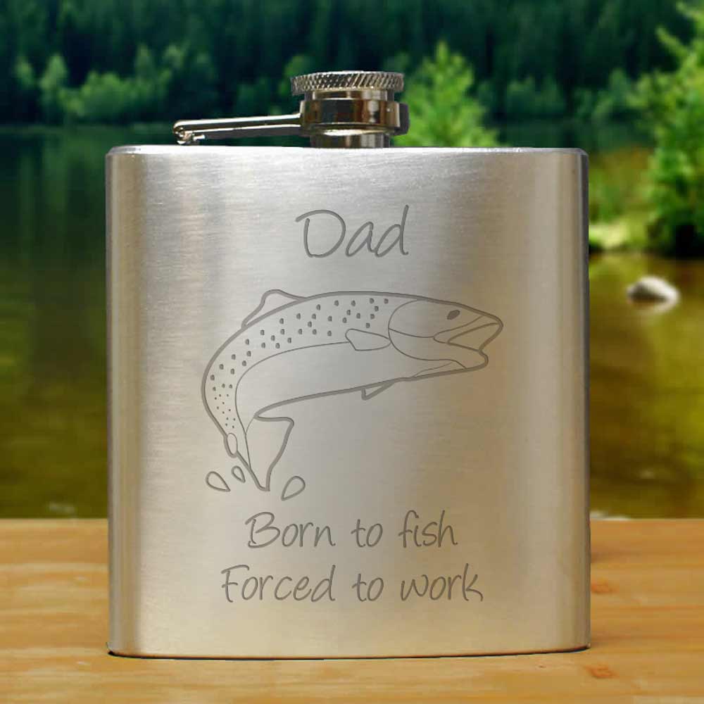Personalised Born To Fish Hip Flask - Click Image to Close