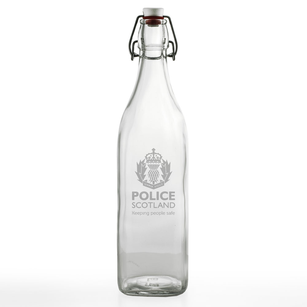 Logo Engraved Personalised Flip Lid Glass Bottle - Click Image to Close