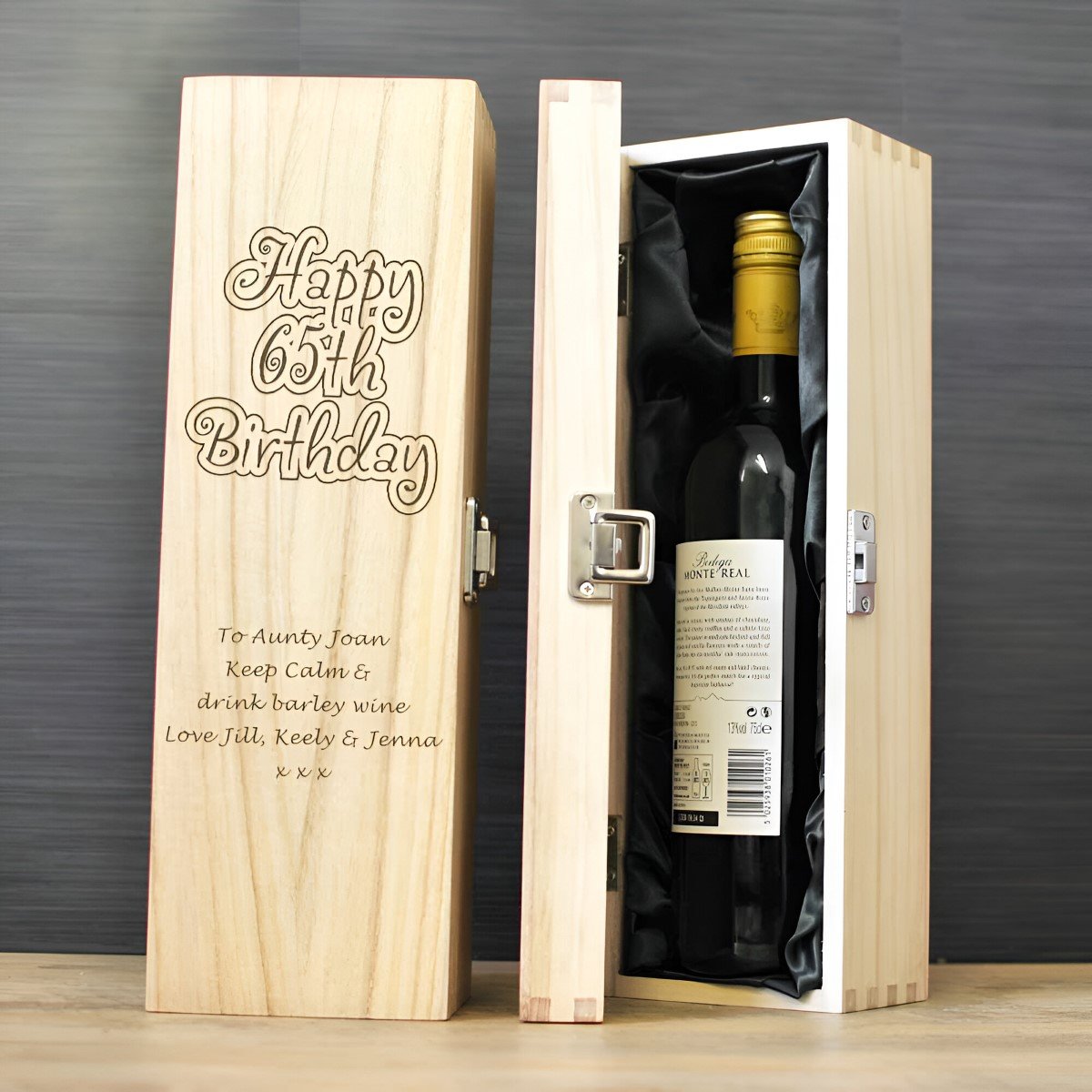 Personalised Wooden Wine Box - Birthday Gift - Click Image to Close