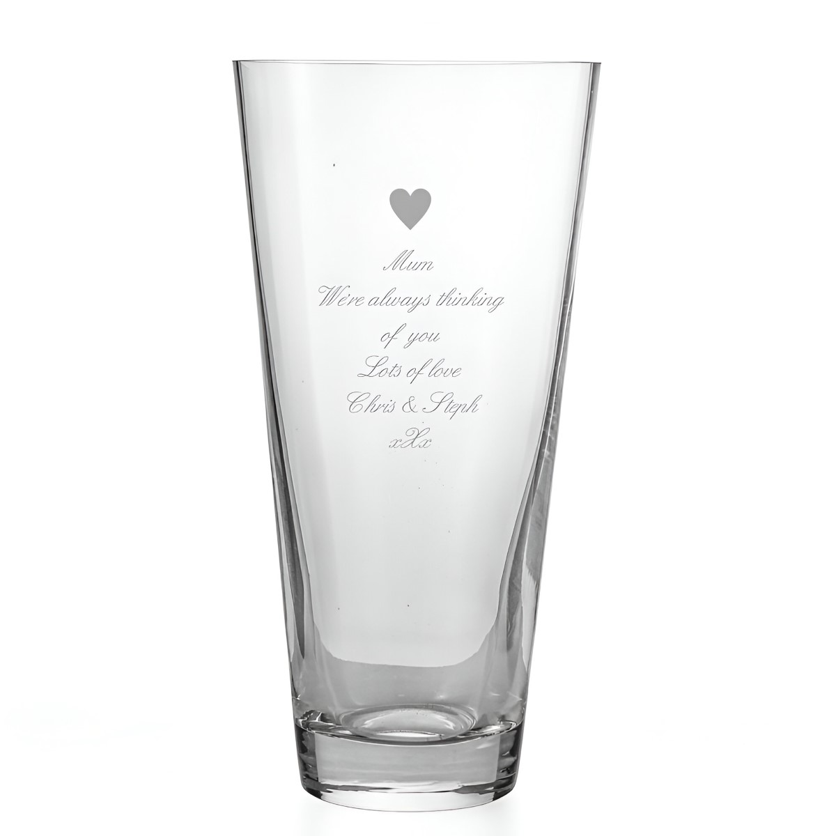 Personalised Conical Vase - Love Heart Any Message - Click Image to Close