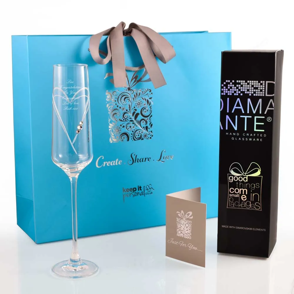 Personalised Heart Champagne Flute With Swarovski Elements - Click Image to Close
