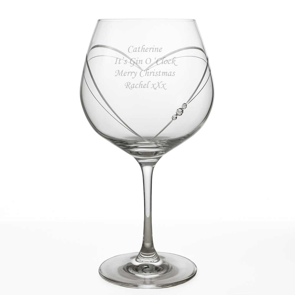 Personalised Heart Cut Gin Ballon Glass With Swarovski Elements - Click Image to Close