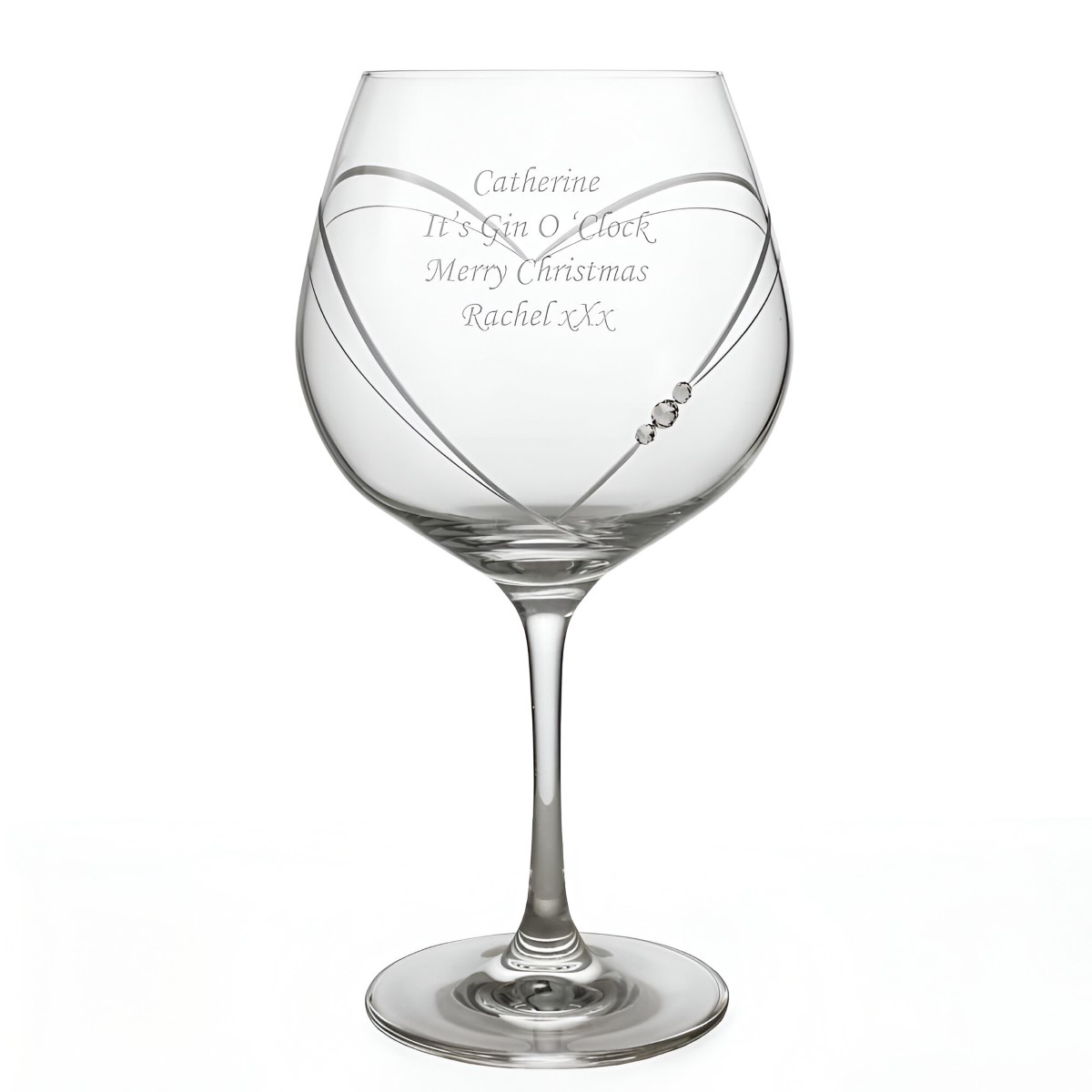 Personalised Heart Cut Gin Ballon Glass With Swarovski Elements - Click Image to Close