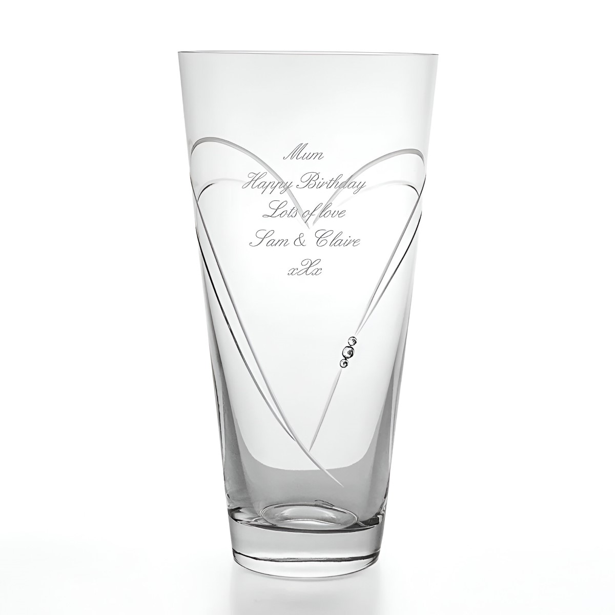 Engraved Heart Vase With Swarovski Elements - Conical