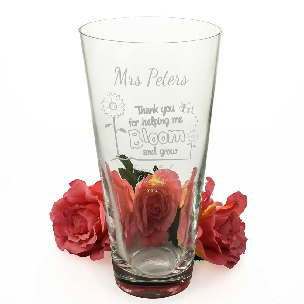 Personalised Conical Vase - Thank You For Helping Me Bloom - Click Image to Close
