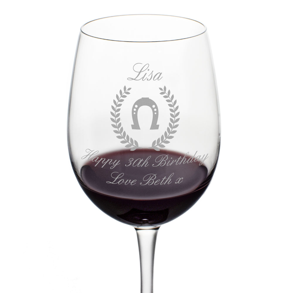 Personalised Horse Shoe Wine Glass - Click Image to Close