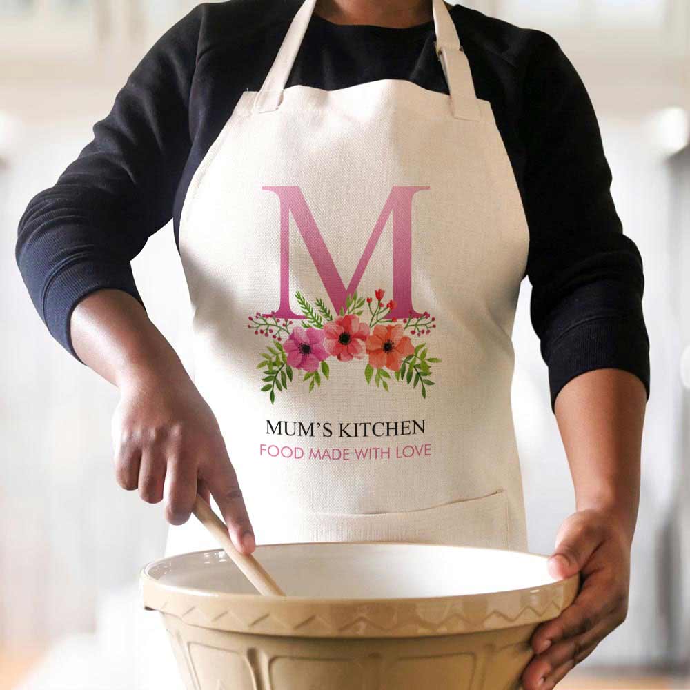 Personalised Apron - Initials and Name Floral Design - Click Image to Close