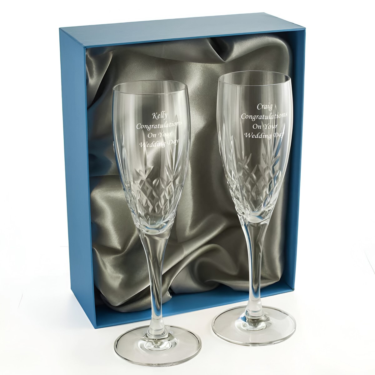 Mayfair 24% Lead Crystal Engraved Champagne Glasses - Click Image to Close