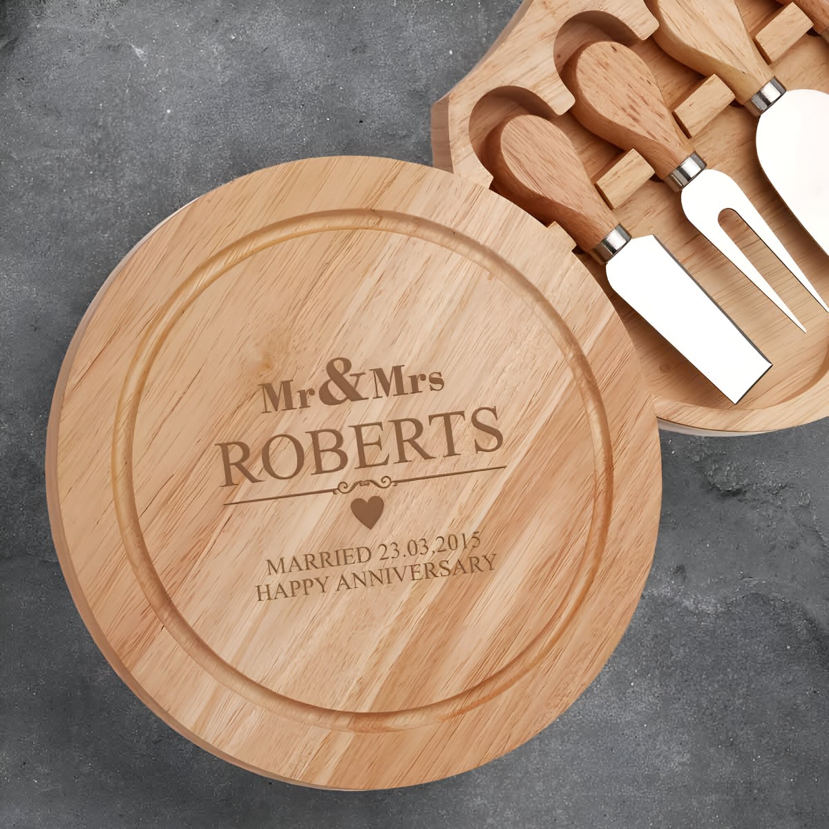 Mr & Mrs Personalised Cheese Board - Click Image to Close