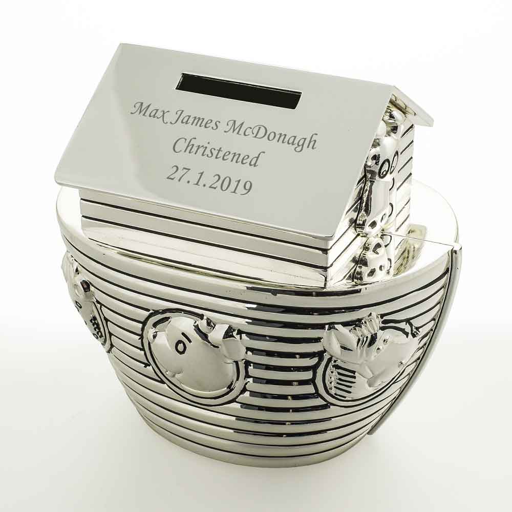Personalised Engraved Train Money Box Christening Baptism Gift For Baby Boy 