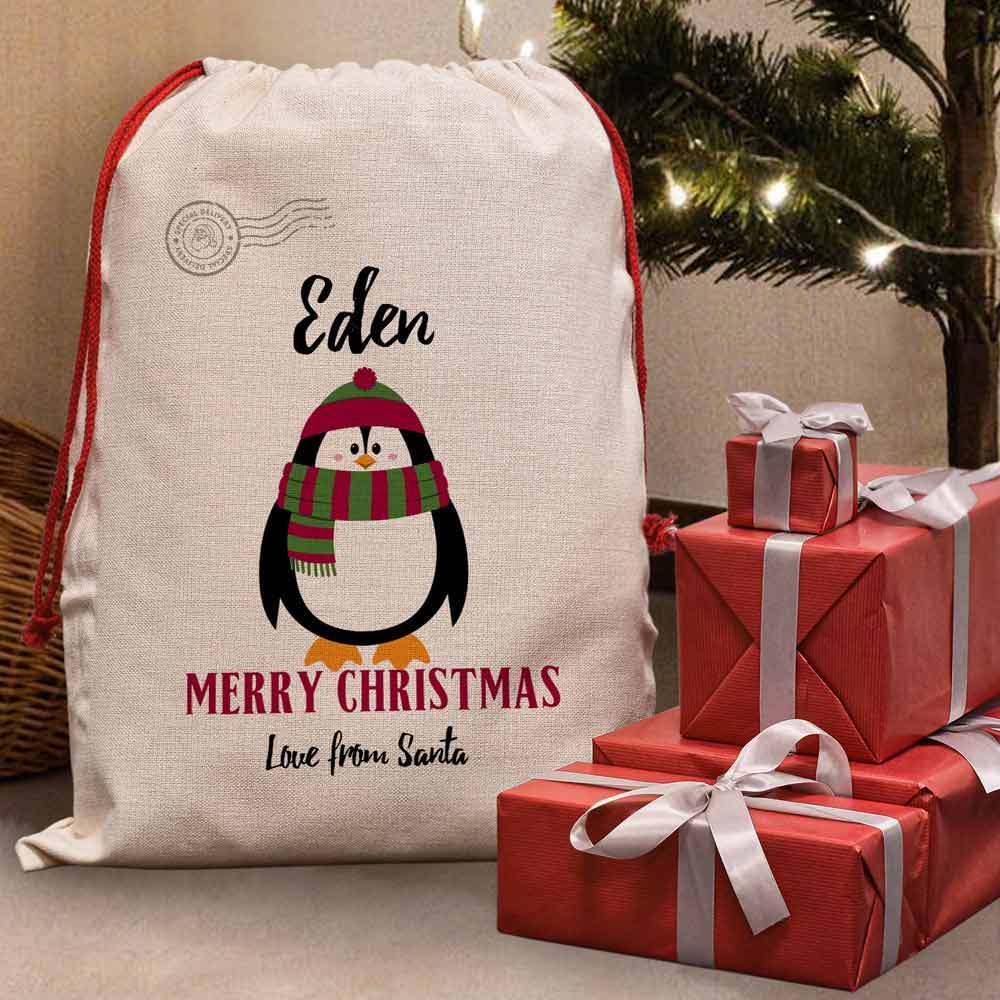Personalised Christmas Santa Sack - Penguin - Click Image to Close