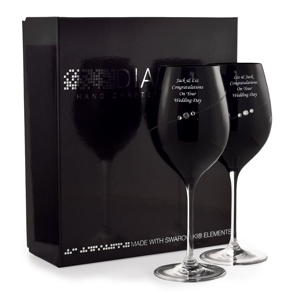 Personalised Black Wine Glasses With Swarovski Elements - Click Image to Close