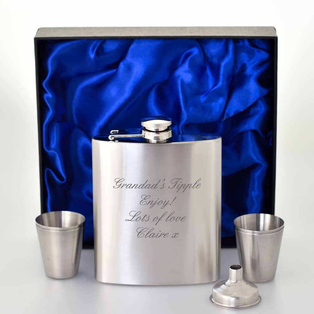 Personalised Hip Flask Set - Click Image to Close