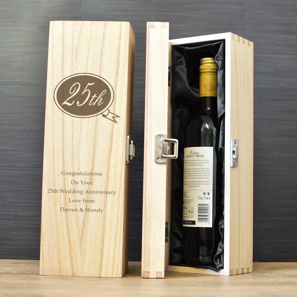Personalised Wooden Wine Box Anniversary Gift - Click Image to Close