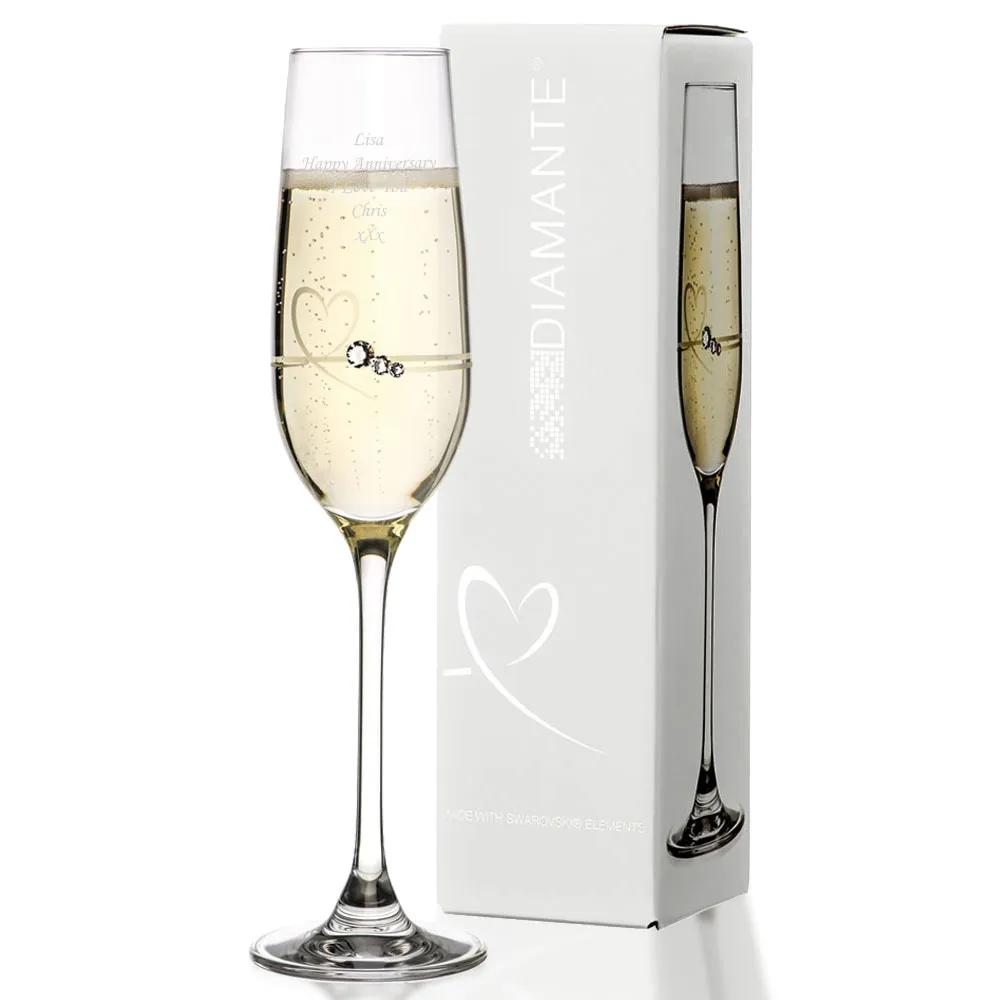 Personalised Single Petite Heart Flute With Swarovski Elements - Click Image to Close