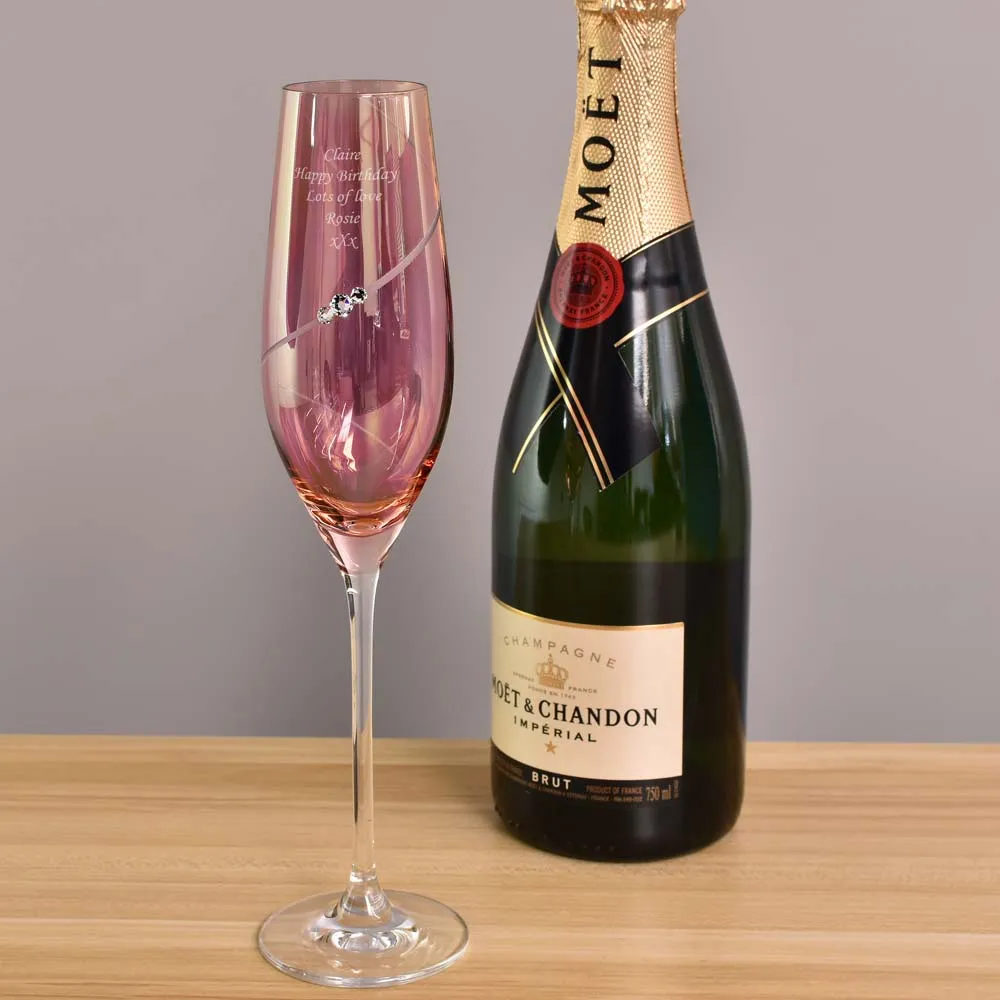 Personalised Pink Champagne Flute With Swarovski Elements - Click Image to Close