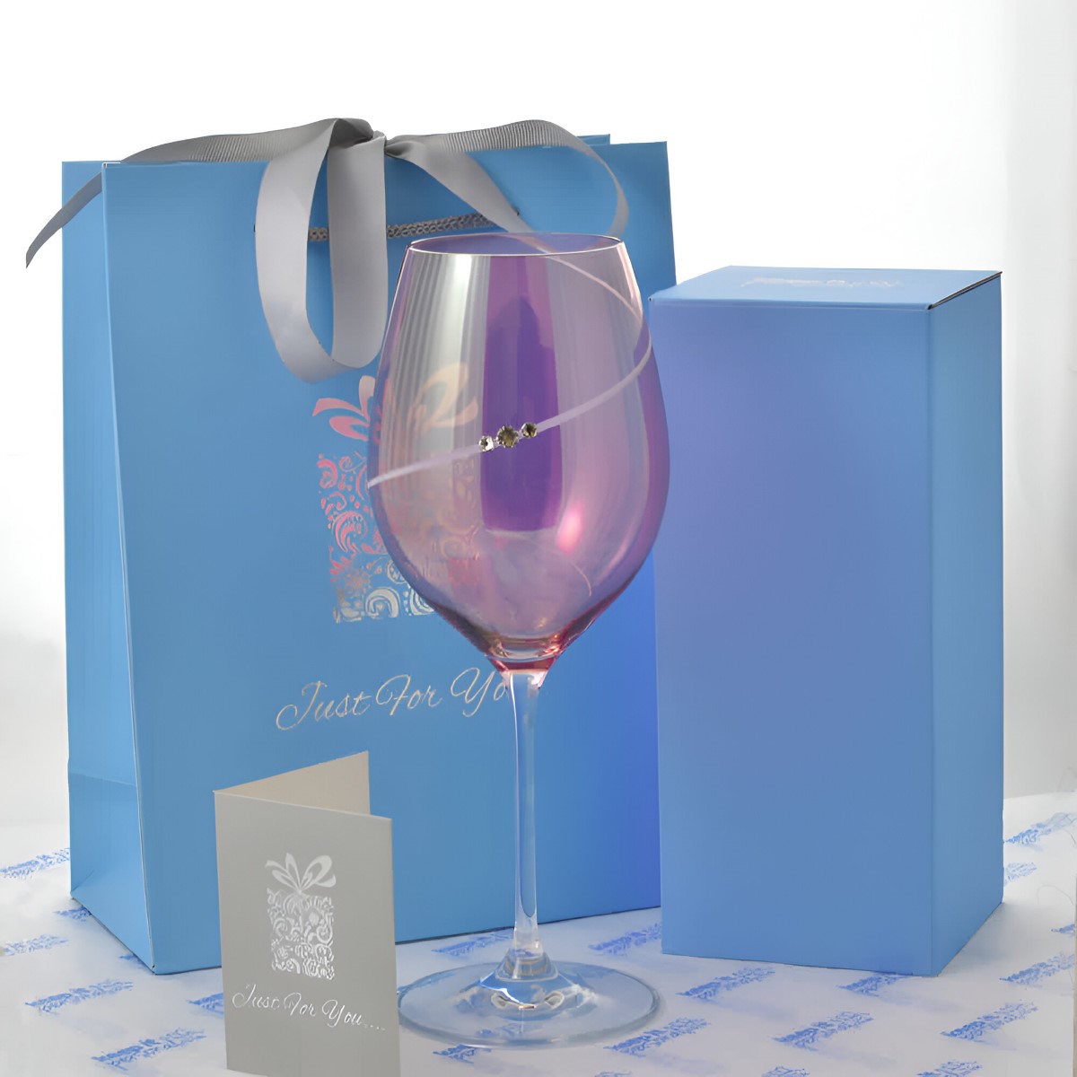 Personalised Pink Wine Glass With Swarovski Elements