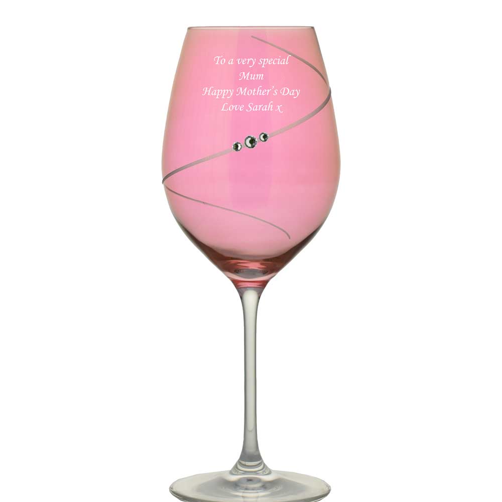 Personalised Pink Wine Glass With Swarovski Elements - Click Image to Close