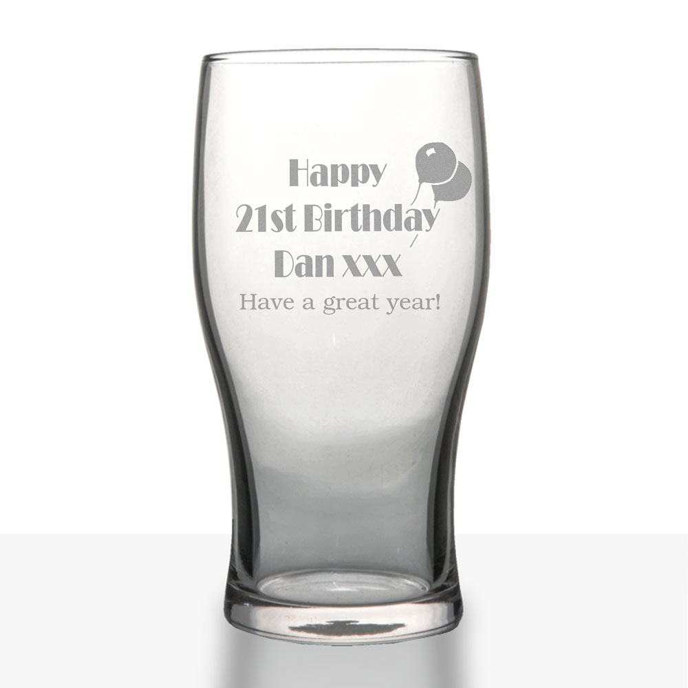 Personalised 21st Birthday Gifts Pint Glass - Click Image to Close