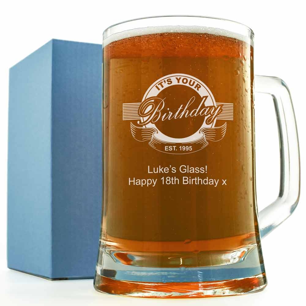 Personalised Birthday Pint Glass - Retro Style - Click Image to Close
