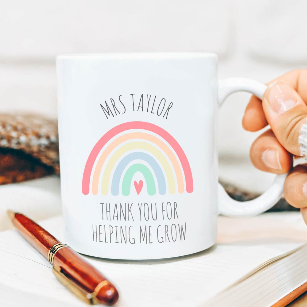 Personalised Watercolour Rainbow Mug Teacher Thank You Gift - Click Image to Close