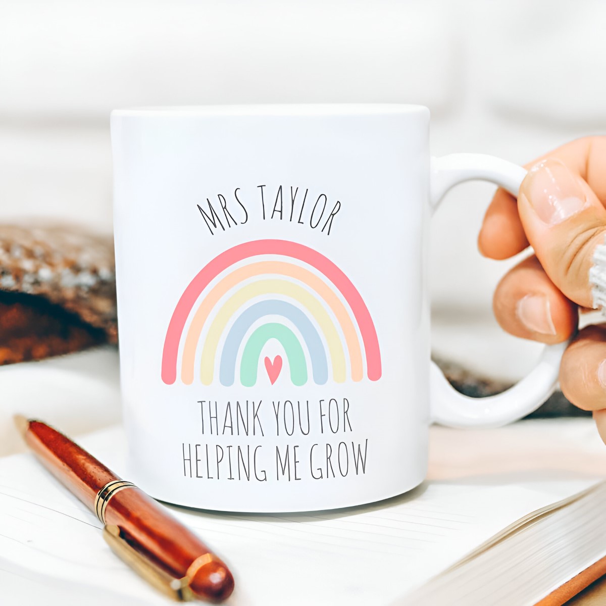 Personalised Watercolour Rainbow Mug Teacher Thank You Gift - Click Image to Close