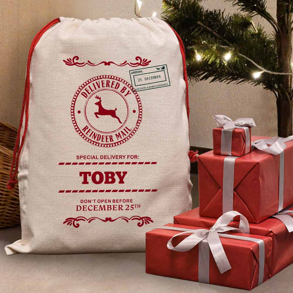 Personalised Christmas Santa Sack - Delivered By Reindeer Mail - Click Image to Close