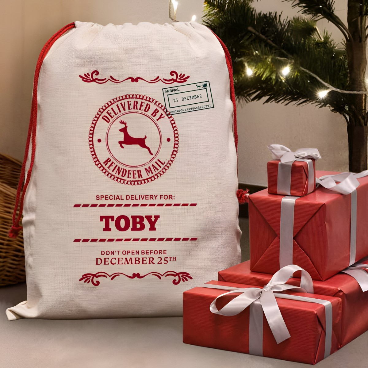 Personalised Christmas Santa Sack - Delivered By Reindeer Mail - Click Image to Close