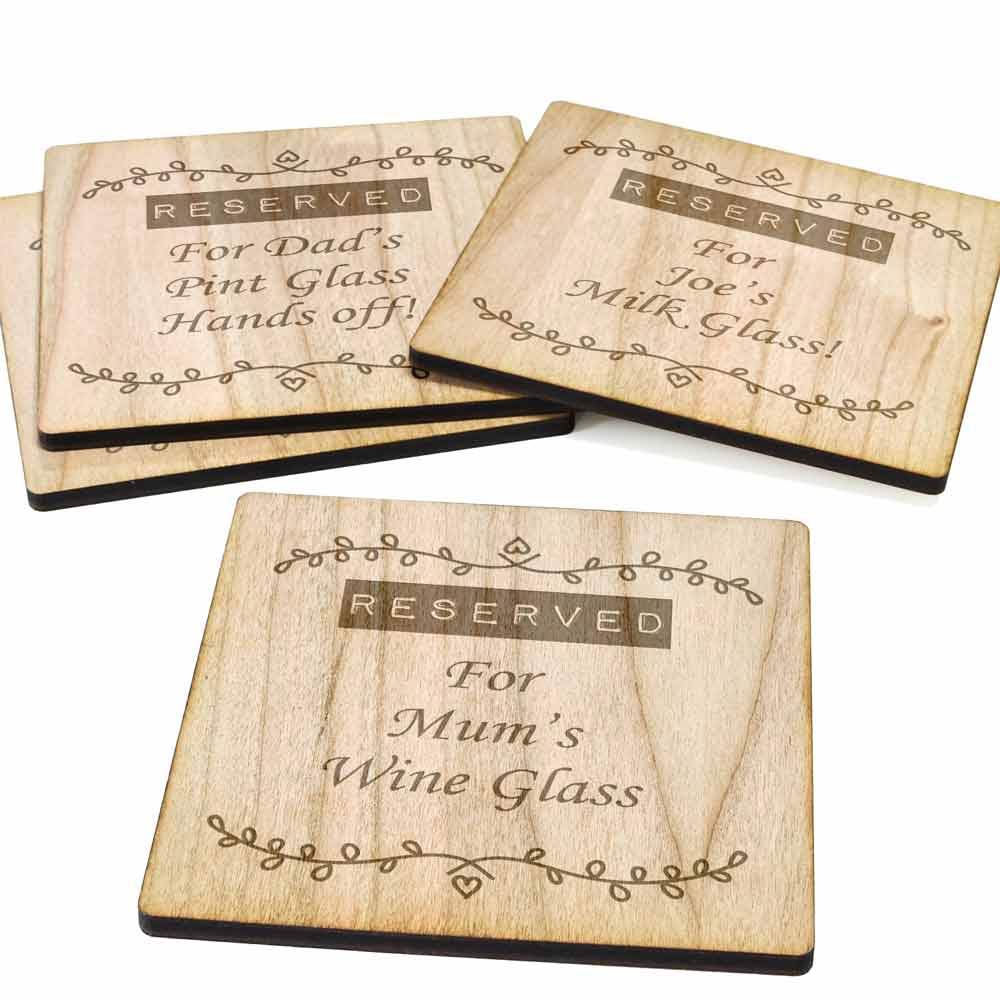 Personalised 'Reserved For' Wooden Coaster Set - Click Image to Close