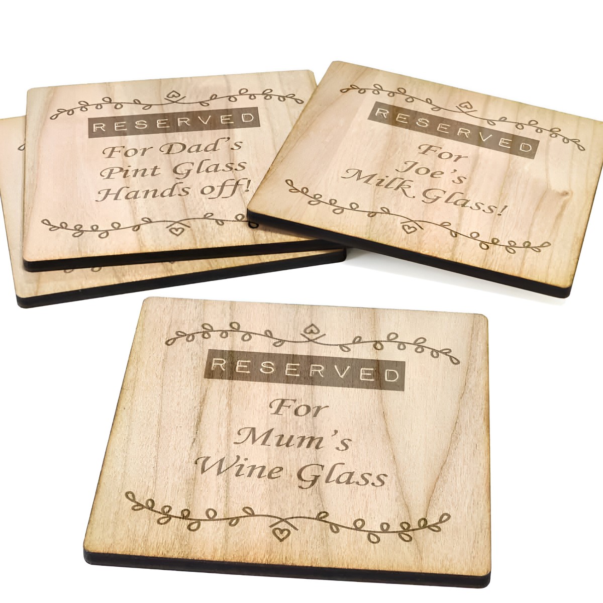 Personalised 'Reserved For' Wooden Coaster Set - Click Image to Close