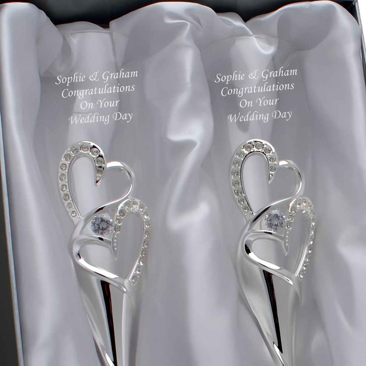 ... Flutes Silver Love Heart Champagne Flutes With Diamante Crystals