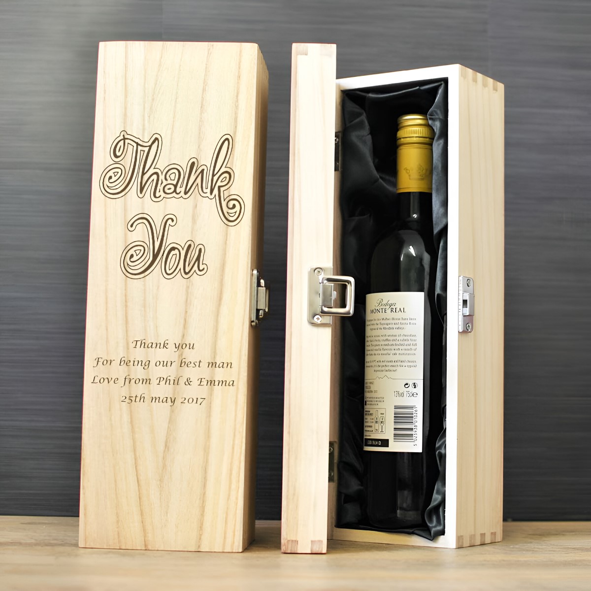 Personalised Wooden Wine Box - Thank You Gift - Click Image to Close