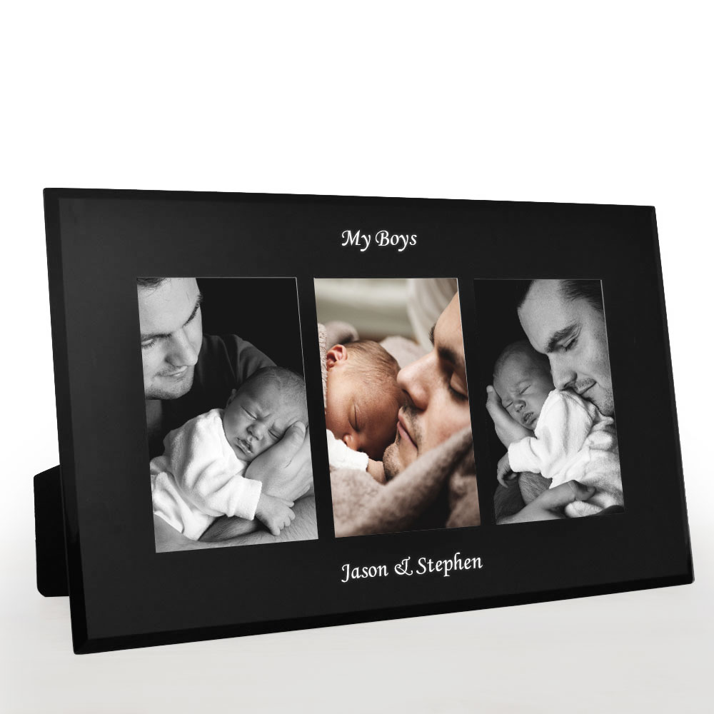 Personalised Triple Black Glass Photo Frame Landscape - Click Image to Close