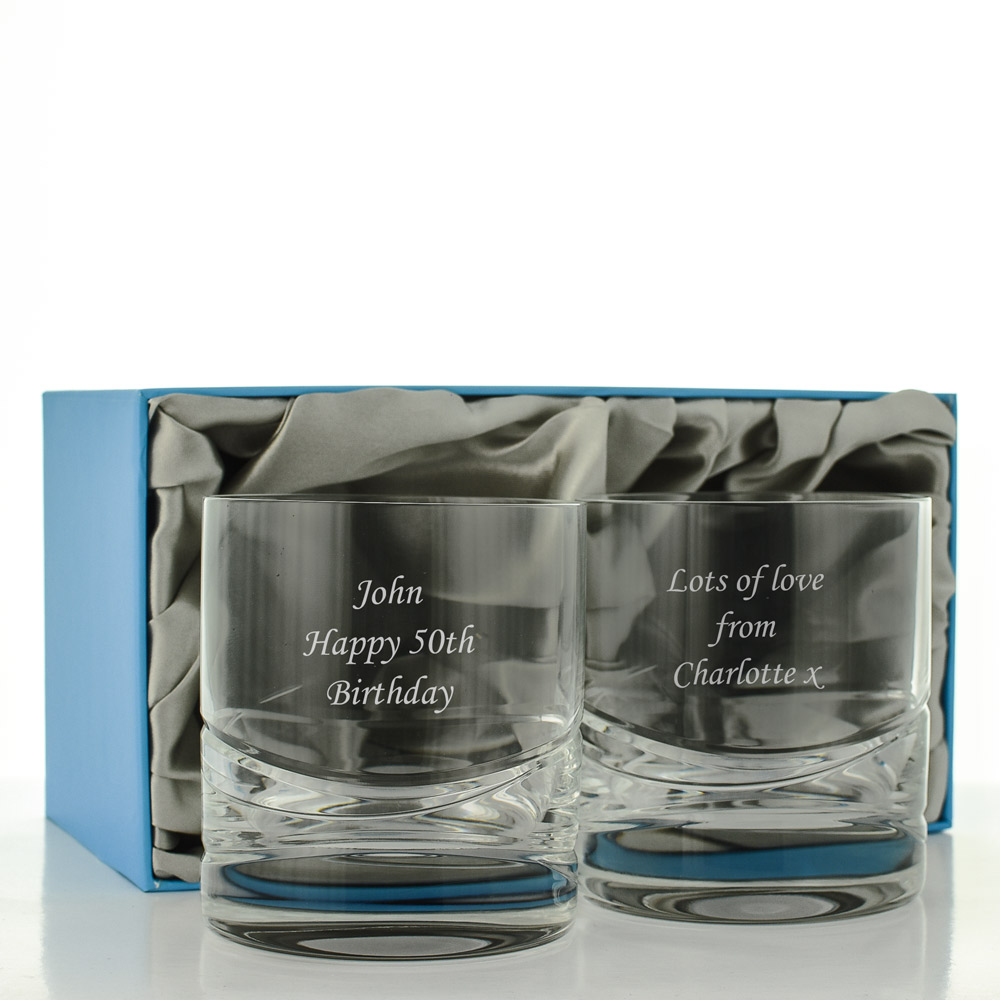 Personalised Wave Cut Engraved Whisky Set - Click Image to Close