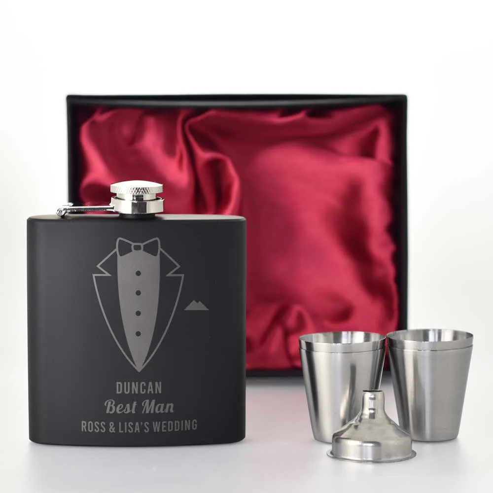 Black Personalised Special Occasion Hip Flask Set - Click Image to Close