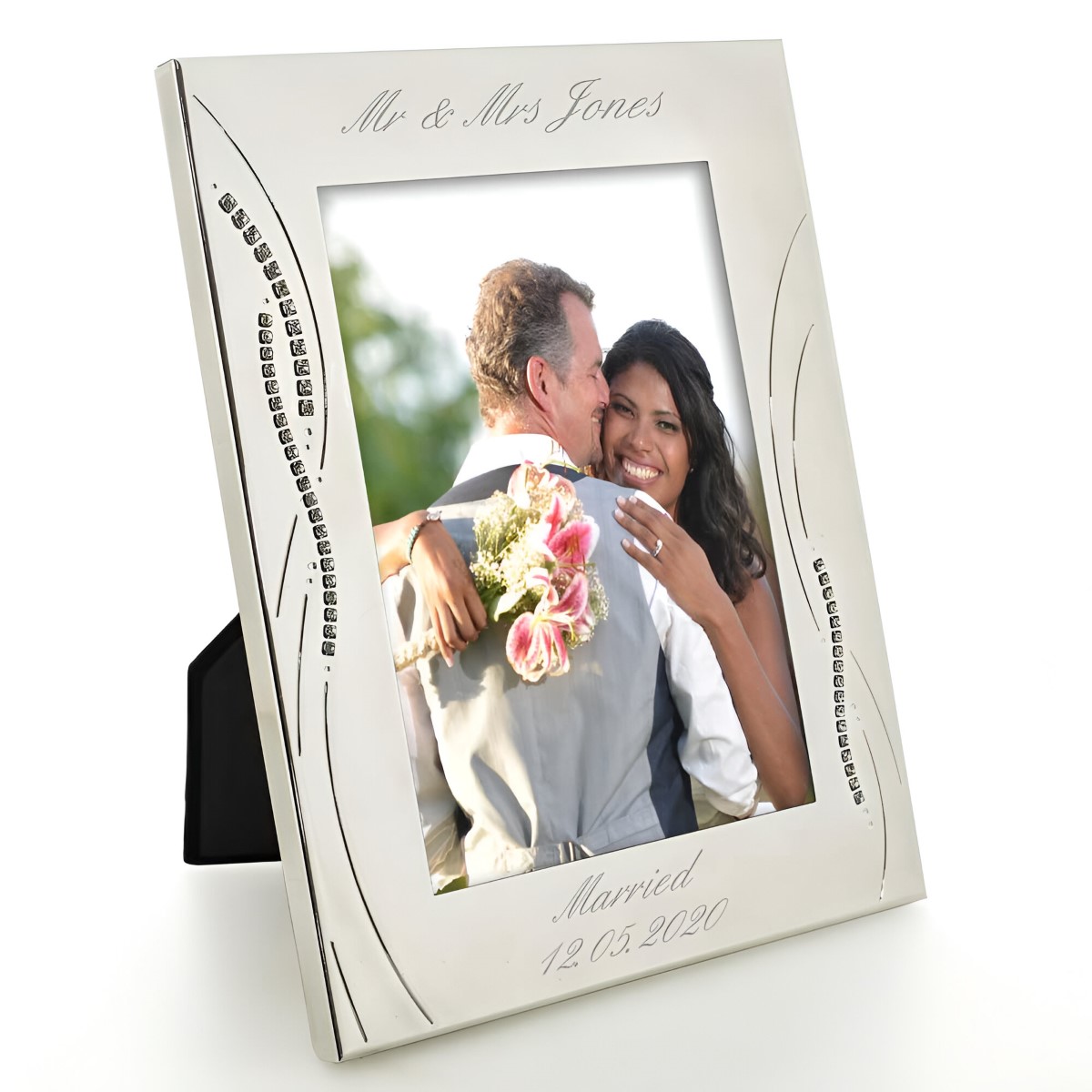 Engraved Silver Wedding Photo Frame With Diamante Crystals - Click Image to Close