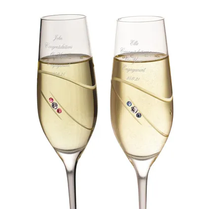 Personalised Champagne Flutes Pink And Blue Rings With Swarovski Elements