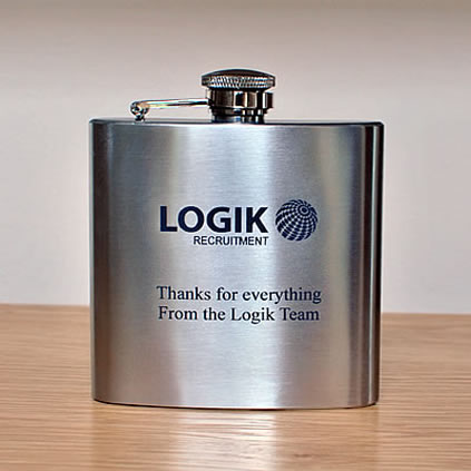 logo engraved hip flask