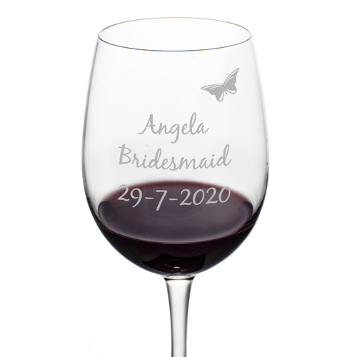 Personalised Bridesmaid Gift - Butterfly Wine Glass