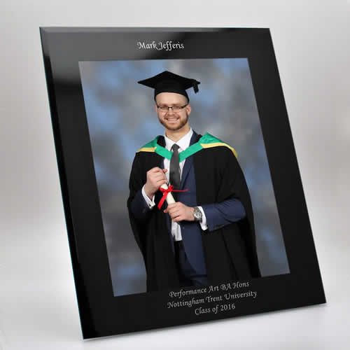 Personalised Black Glass Graduation Photo Frame - 10x8