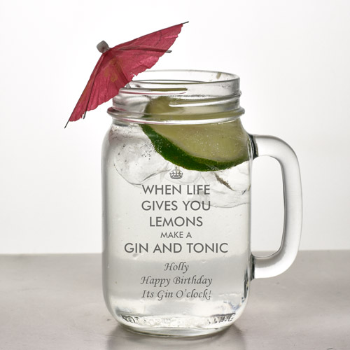 Personalised Mason Drinking Jar - Gin & Tonic